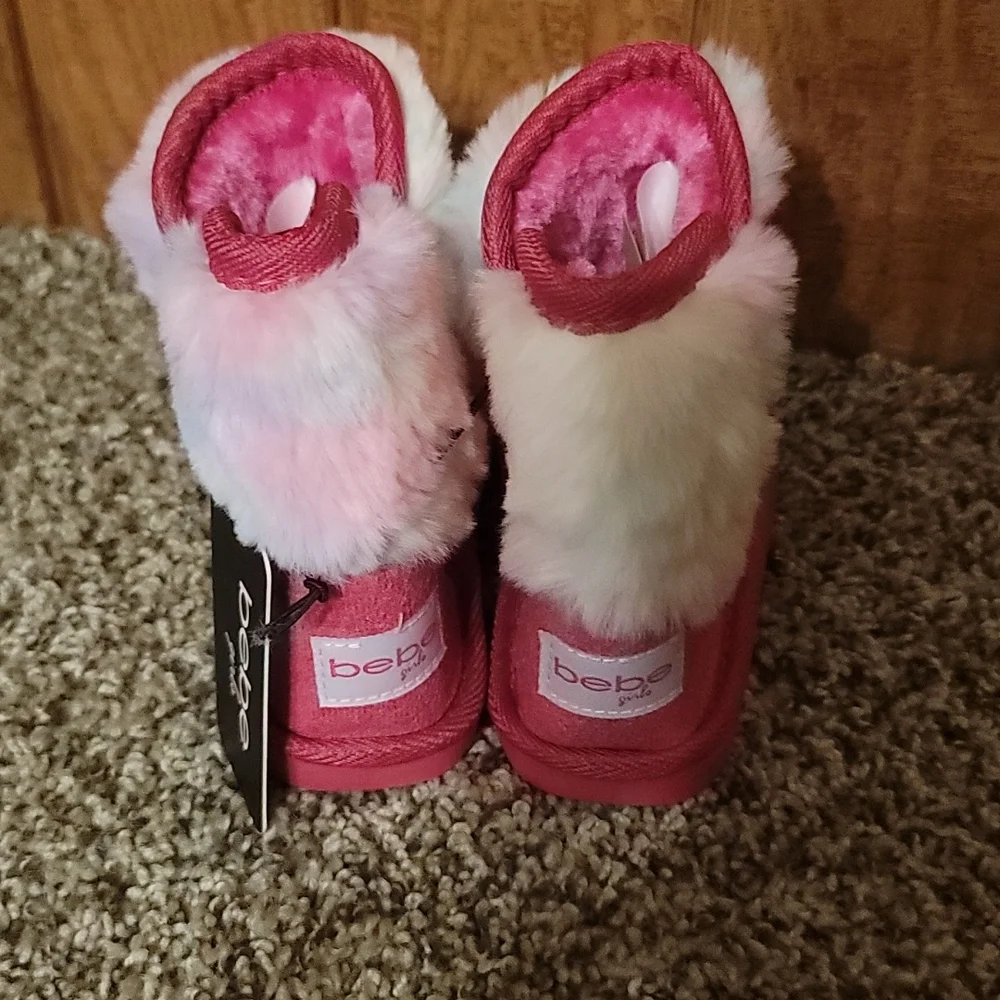 BEBE GIRLS DARK PINK Rainbow faux fur BOOTS: NWT: TODDLER 7